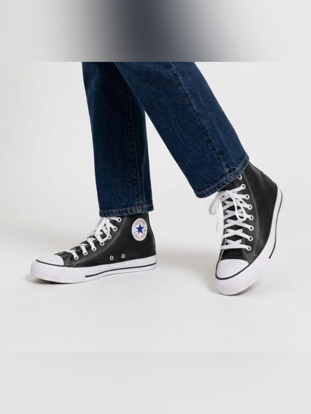 Classic Chuck Taylor Black Leather High-Top Sneakers Code: 132170C